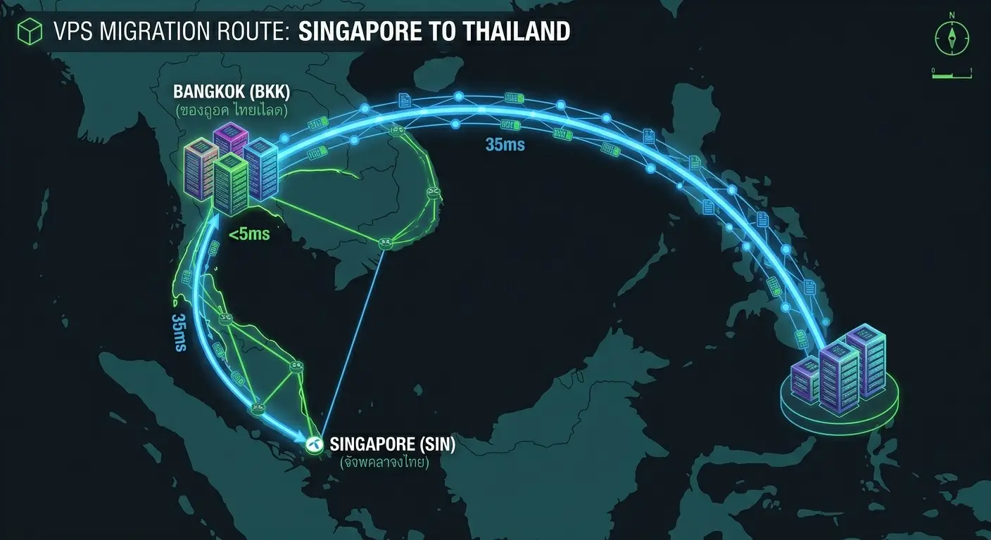 Infographic on migrating to Bangkok for lower latency, PDPA compliance, and AEC market optimization